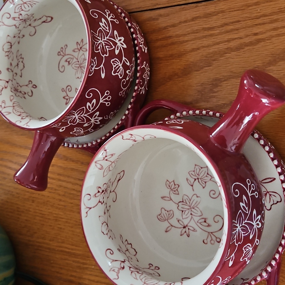 Temptations By Tara Floral Lace Pair Of Soup Bowls And Saucers
